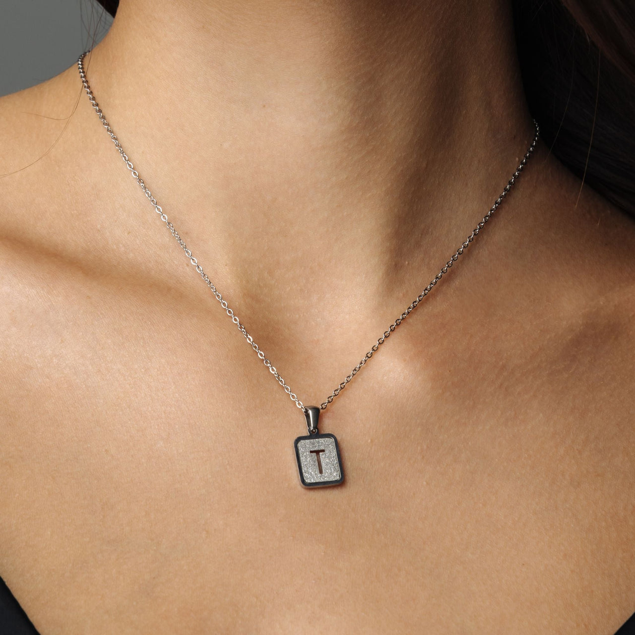 Glitter Initial Necklace - Silver Necklace for a Woman - Woman Necklace - Letter Necklace Necklace Silver / A Brother & Sisters