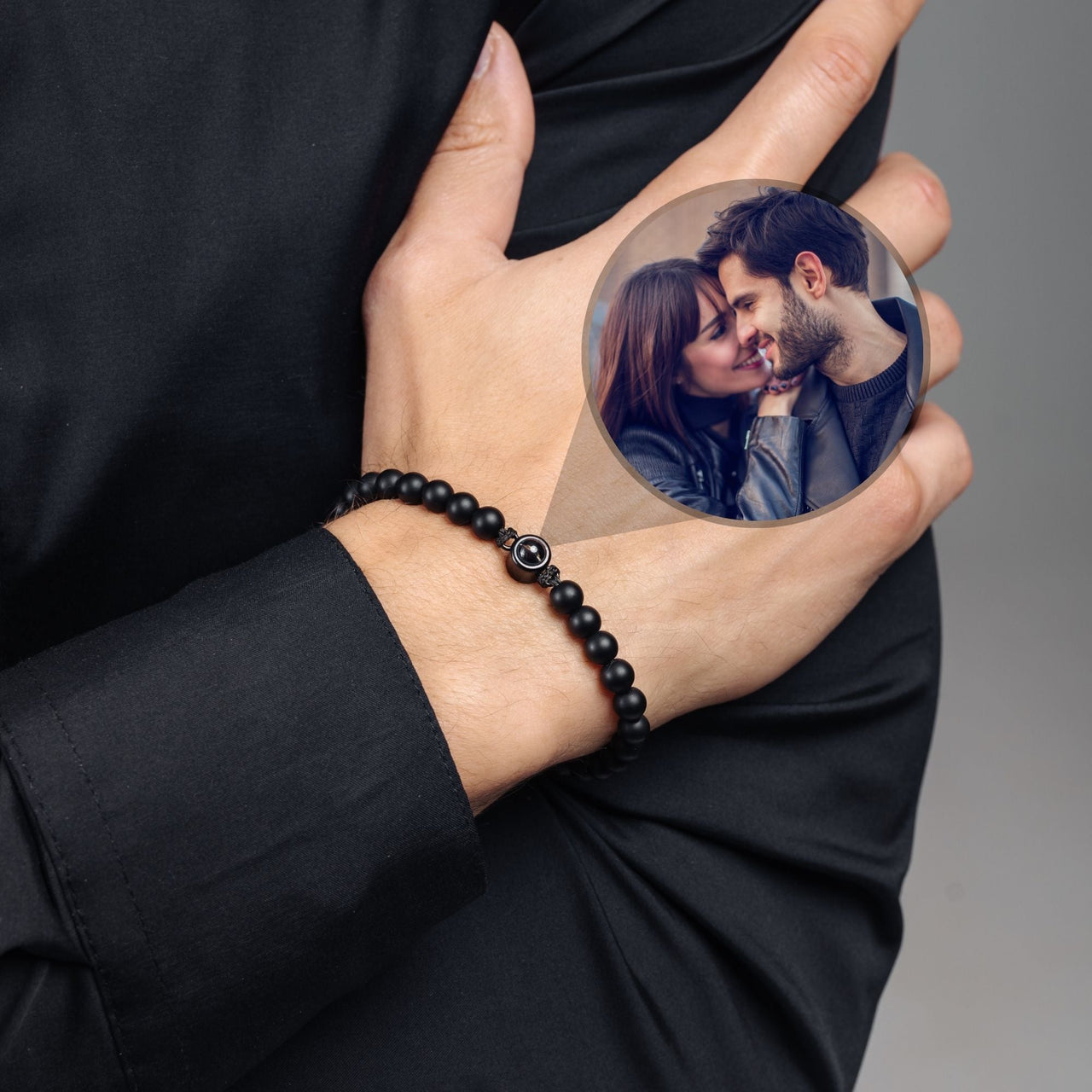 Man Bracelet - Men's Personalised Bracelet - Minimalist Personalized Photo Bracelet - Personalized Gift for Men - Custom Jewelry for Him - Custom Bracelet Picture - Personalised Photo Gift Bracelet Black / Black Brother & Sisters