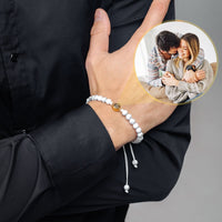 Thumbnail for Man Bracelet - Men's Personalised Bracelet - Minimalist Personalized Photo Bracelet - Personalized Gift for Men - Custom Jewelry for Him - Custom Bracelet Picture - Personalised Photo Gift Bracelet White / Gold Brother & Sisters