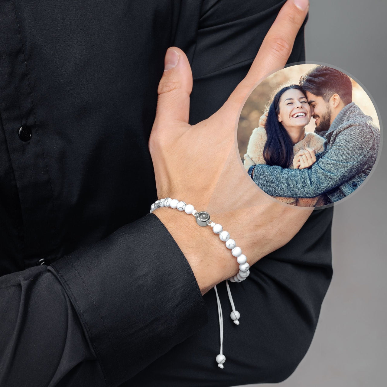 Man Bracelet - Men's Personalised Bracelet - Minimalist Personalized Photo Bracelet - Personalized Gift for Men - Custom Jewelry for Him - Custom Bracelet Picture - Personalised Photo Gift Bracelet White / Silver Brother & Sisters