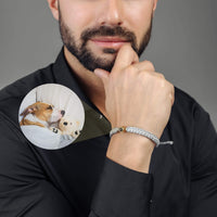 Thumbnail for Man Grey Photo Bracelet worn by a man, featuring a circle pendant with a photo, by Brother & Sisters.