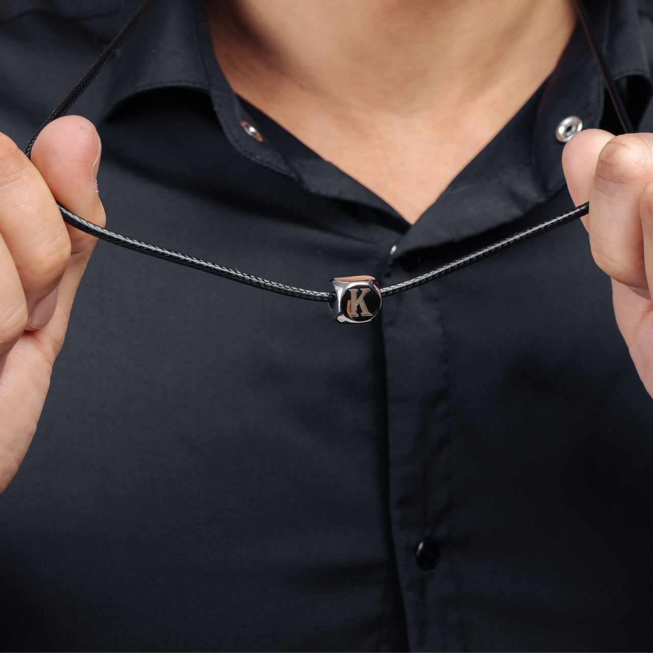 Man Necklace - Gold Initial Necklace - Cube Letter Necklace - Gold Necklace for men Necklace Silver / A Brother & Sisters