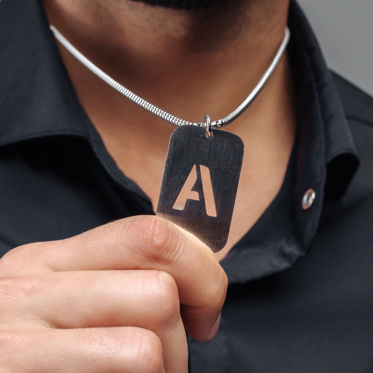 Silver Man Necklace - Initial Necklace - Army Letter Necklace - Mens Chain Necklace Necklace Brother & Sisters