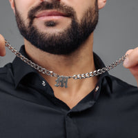 Thumbnail for Silver Man Necklace - Initial Necklace - Fire Letter Necklace - Mens Chain Necklace Necklace Brother & Sisters