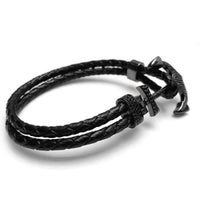 Thumbnail for Man Bracelet - Man Leather Bracelet - Black Anchor Bracelet - Men's Bracelet Bracelet Brother & Sisters