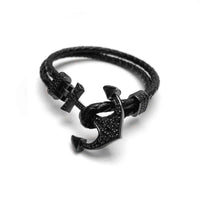Thumbnail for Man Bracelet - Man Leather Bracelet - Black Anchor Bracelet - Men's Bracelet Bracelet Brother & Sisters