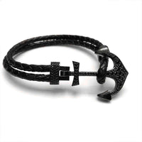 Thumbnail for Man Bracelet - Man Leather Bracelet - Black Anchor Bracelet - Men's Bracelet Bracelet XS (14-15cm) Brother & Sisters