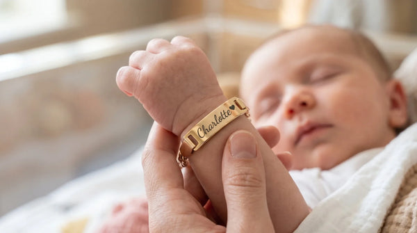 18K Gold Plated Stainless Steel Jewelry Guide: baby name bracelet worn, personalized jewelry in 304L stainless steel