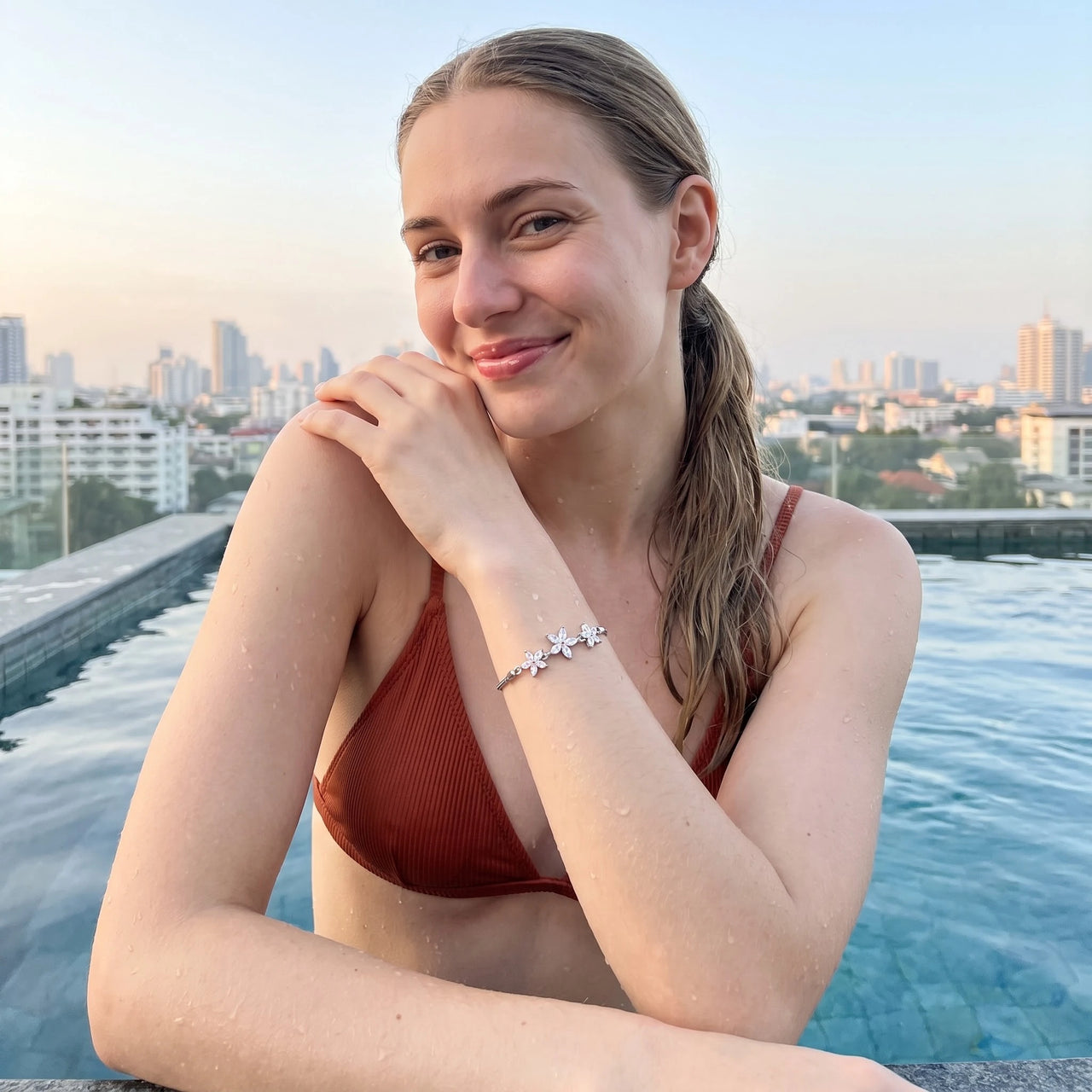 Flower bracelet — worn by the water, silver | SKU: 422177-white-gold-XS-S