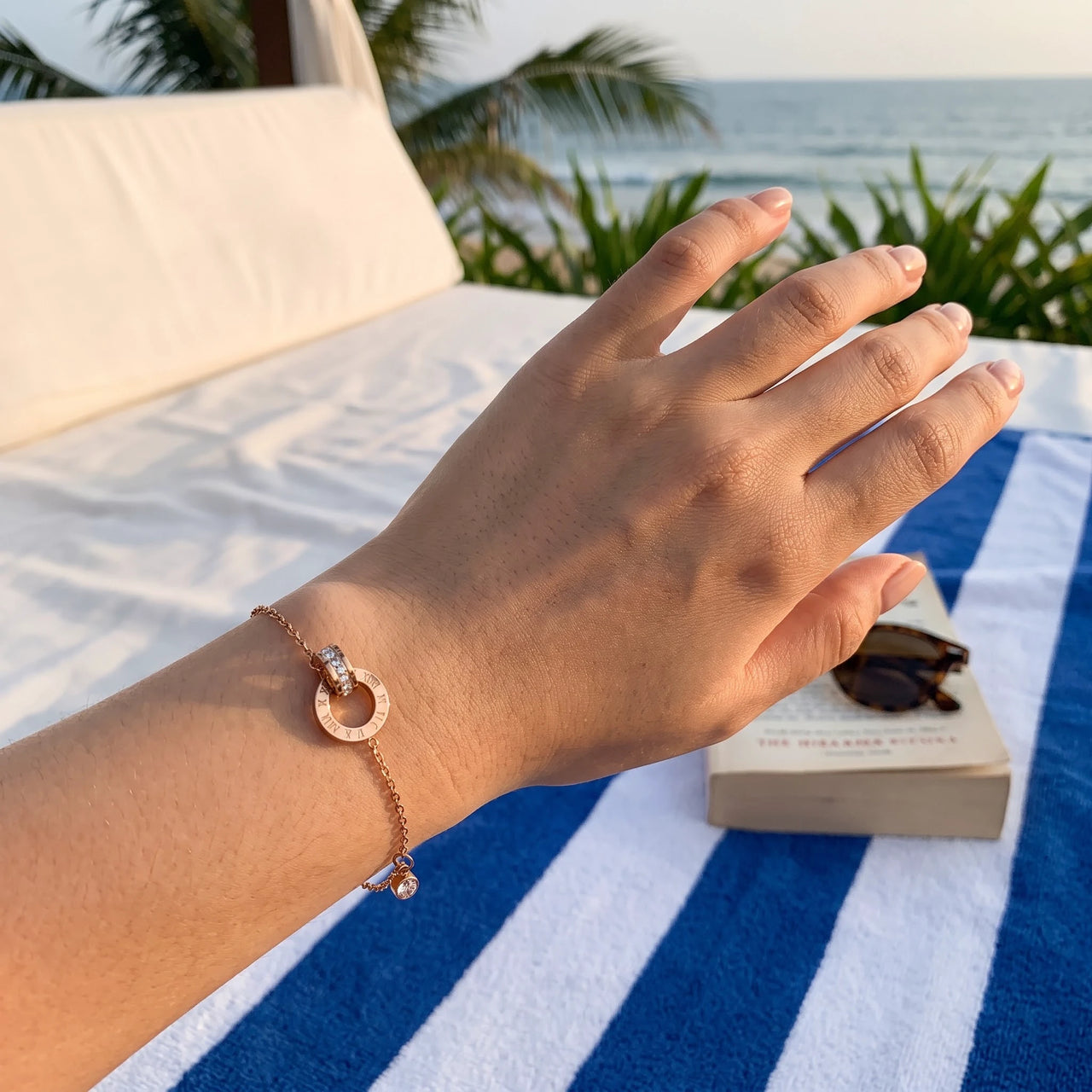 Rose gold bracelet worn, showing its real size | SKU: 25535338-rose-gold