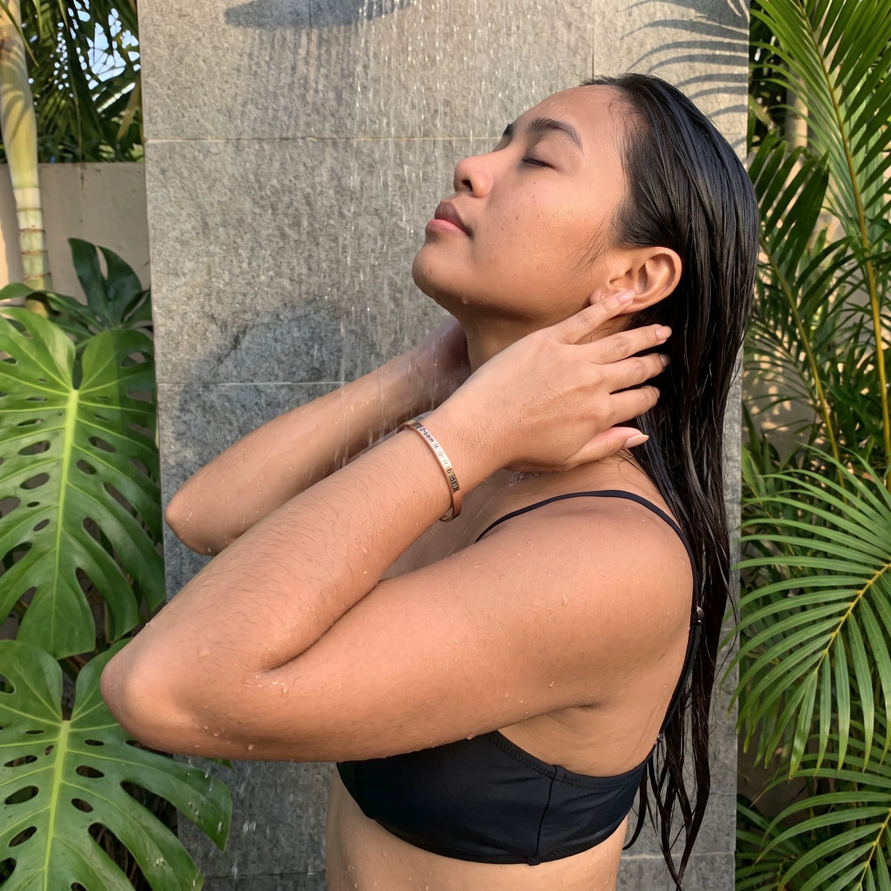 Motivational bracelet — worn in the shower, waterproof, rose gold | SKU: 4214557-imitation-rhodium-plated