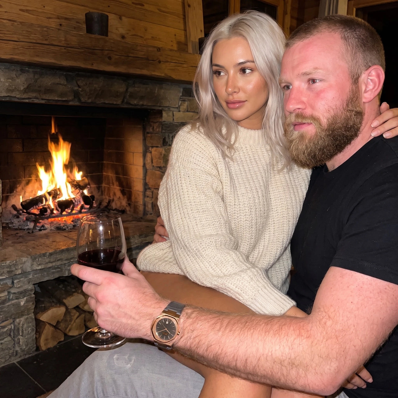 Grey King men's watch worn by a man with his partner – Brother & Sisters (SKU 01122019-grey-king)