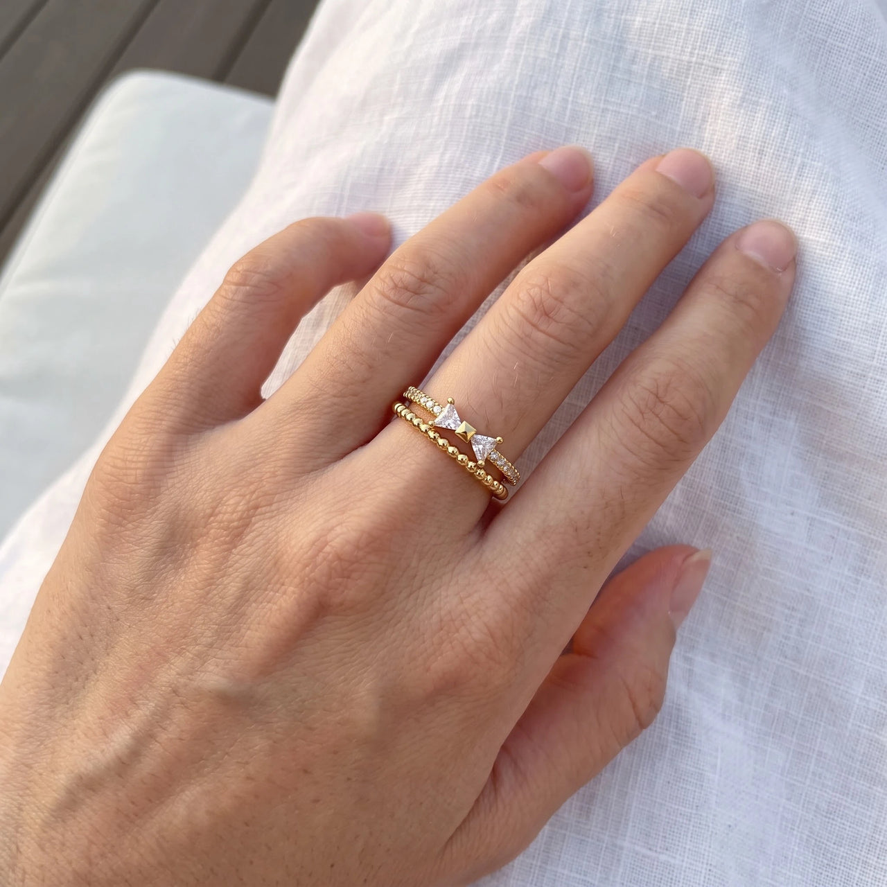 Cubic zirconia ring — worn, real size, gold | SKU: lepapillon