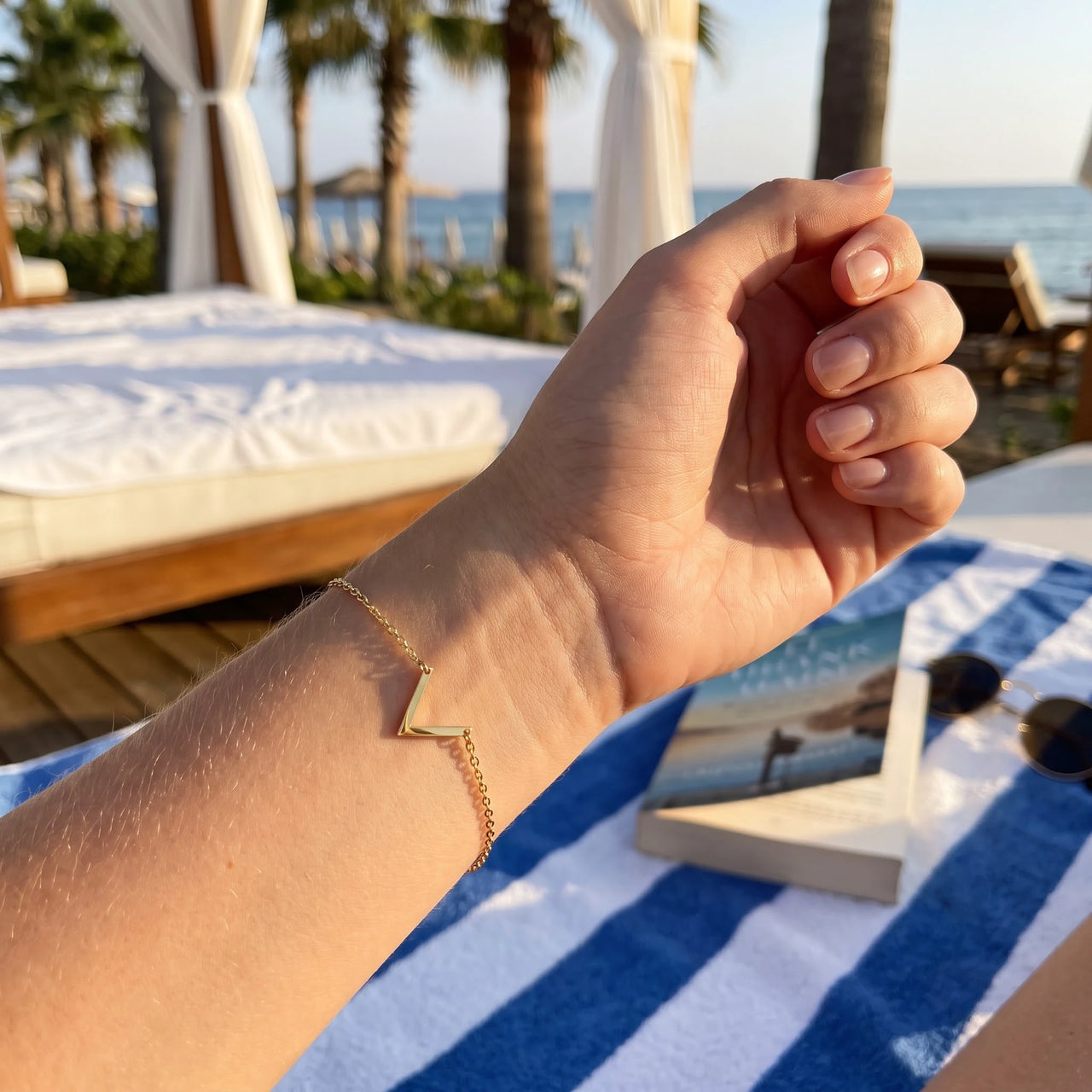 Minimalist bracelet — worn, real size, gold | SKU: 9443177-gold