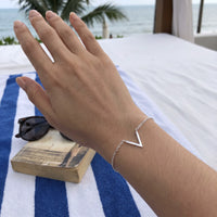Thumbnail for V bracelet — worn, real size, silver | SKU: 9443177-white-gold