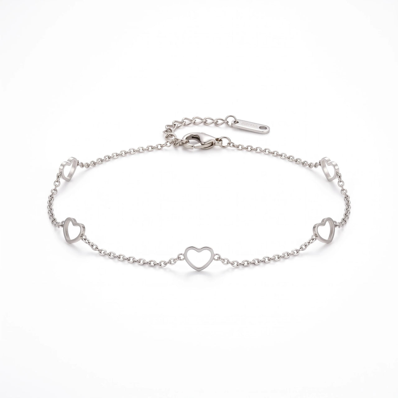 Open Heart Anklet in Silver, view 2
