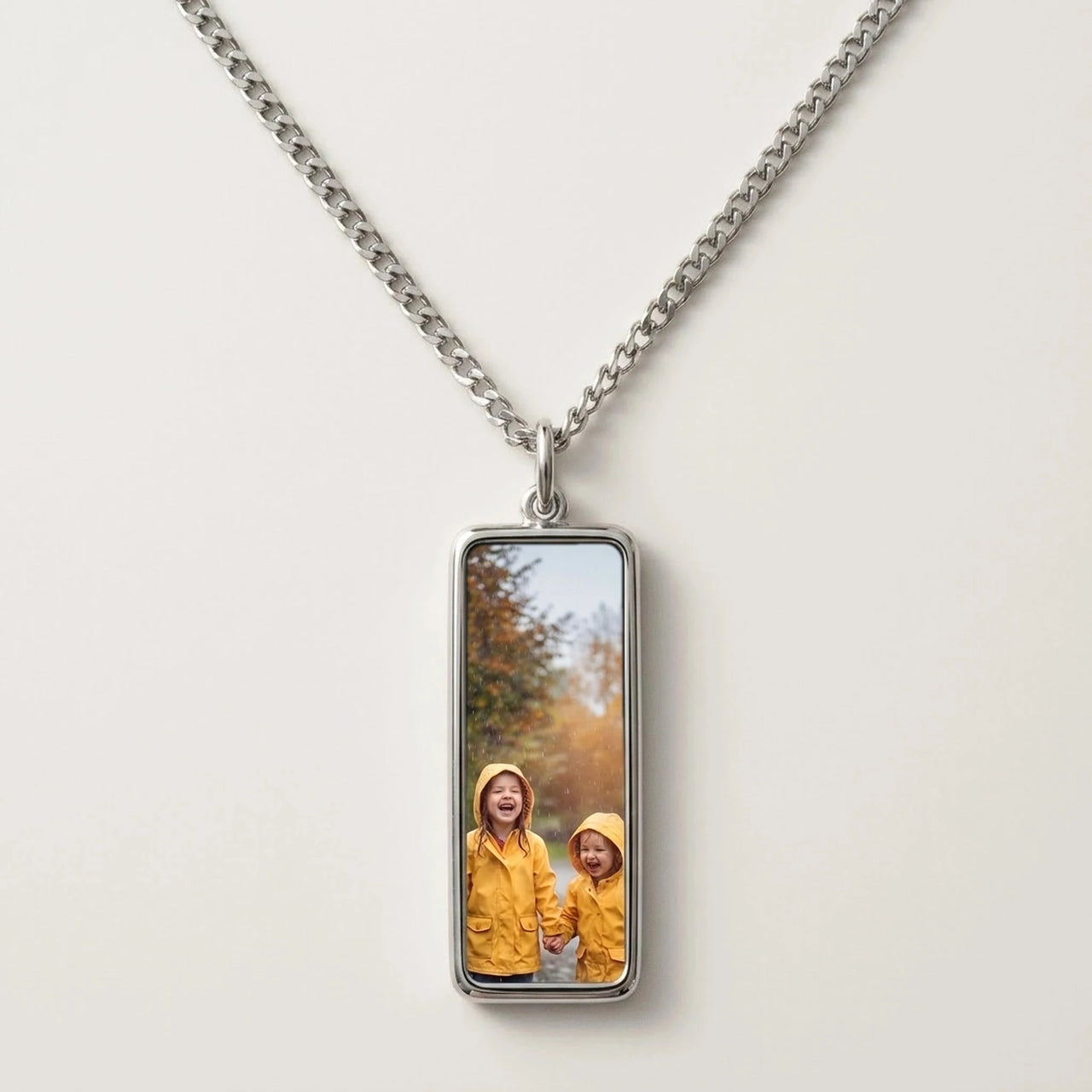 Secret Bar Photo Necklace in silver, black bar pendant turning into a hidden photo when warmed | SKU: TPH-BARN-SILVER