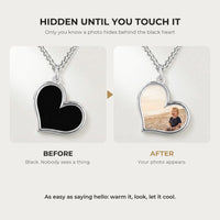 Thumbnail for Before and after: black silver heart pendant, then the photo revealed by warmth | SKU: TPH-HRTN-SILVER