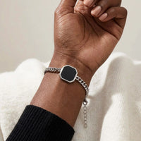 Thumbnail for The silver octagon photo bracelet on the wrist, showing the lobster clasp and extension chain | SKU: TPH-OCTB-SILVER-18