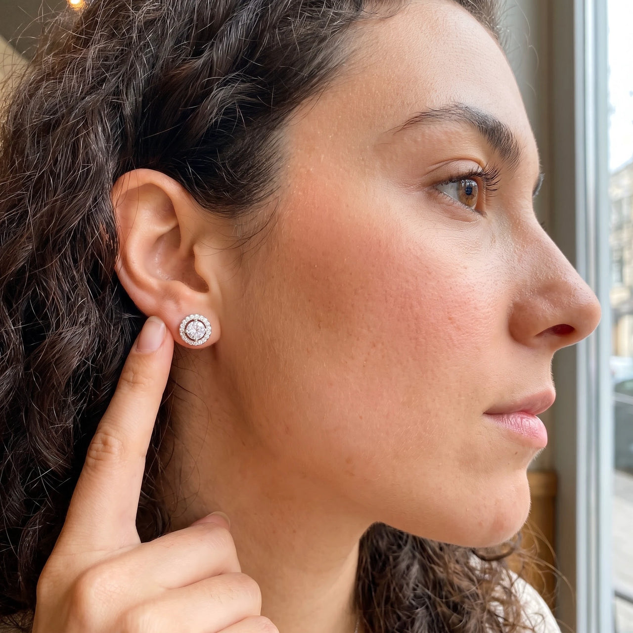 Silver stud earrings — worn, real size, silver | SKU: 19991927