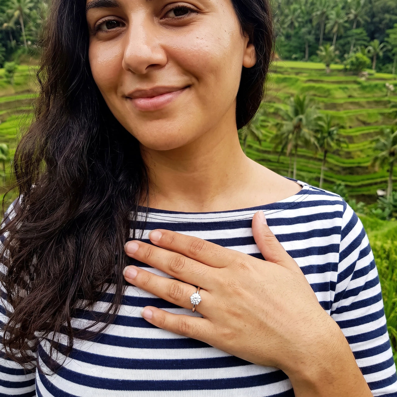 Solitaire engagement ring — worn on a getaway, silver | SKU: 33759698-4.5-silver
