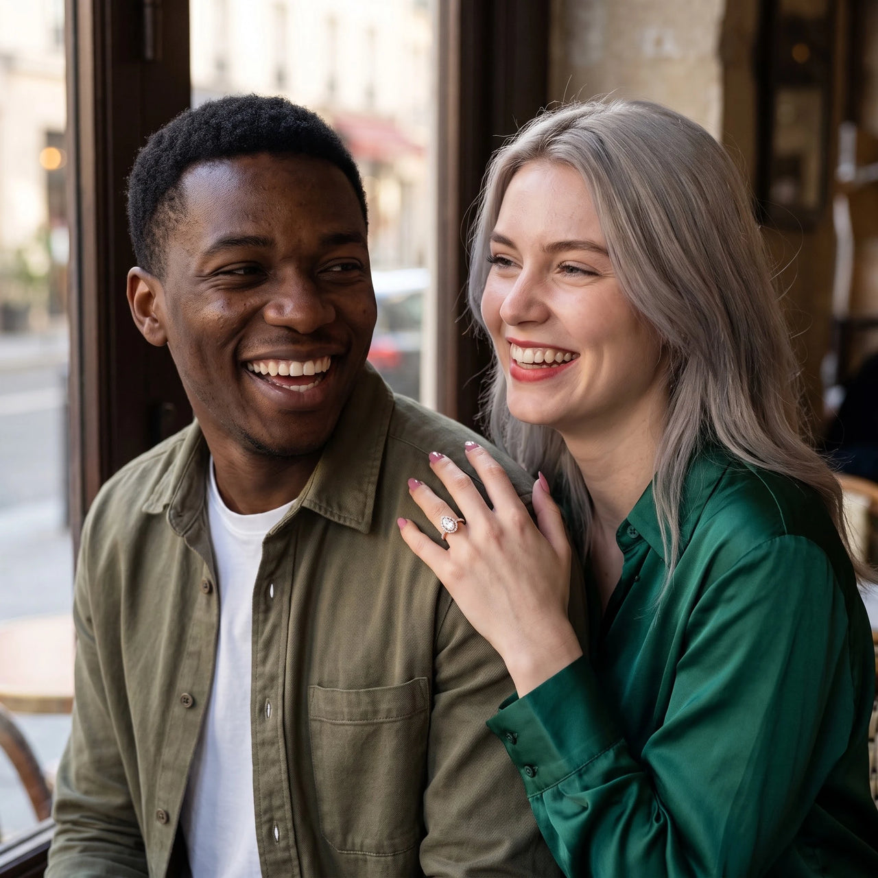 Teardrop engagement ring — worn by a couple, rose gold | SKU: 505162-4.5-rose-gold