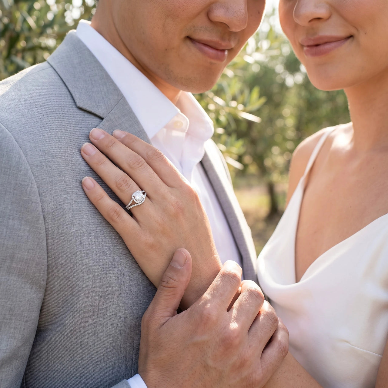 A couple sharing a romantic moment, she wears the silver ring | SKU: 497080-4.5-silver