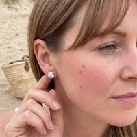 Thumbnail for Cubic zirconia stud earrings — worn, real size, silver | SKU: 505185-white